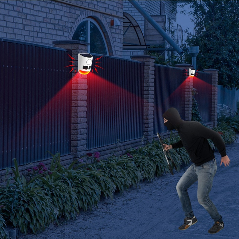 13 lyd bevegelsessensor alarm soldrevet dyreavvisende middel med LED blinkende lys