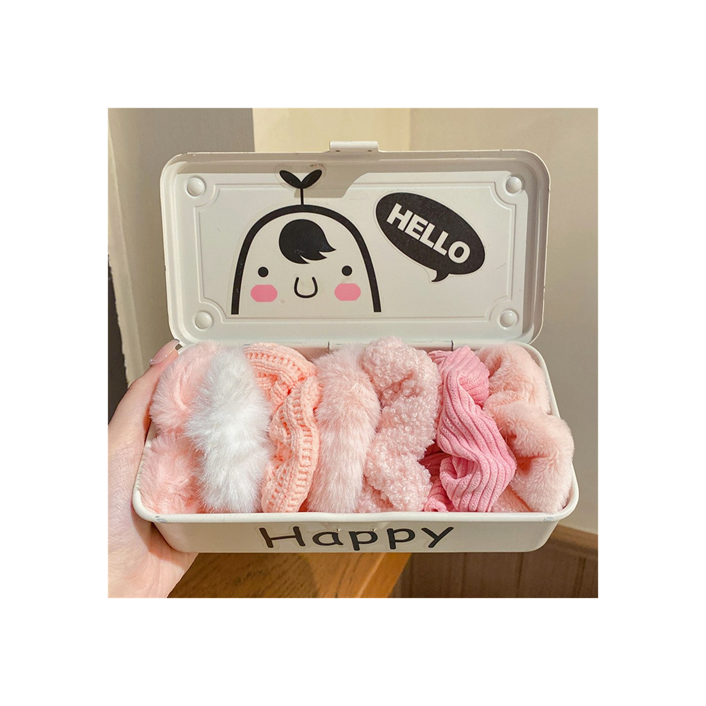 7pcs Plush Hair Ties Hair Bands Fabric Elastic Hair Bands Hair Accessory - Pink