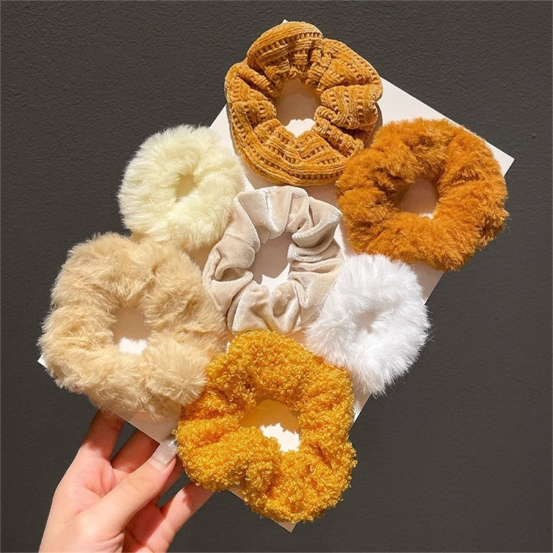 7 kpl pehmoisia hiusnauhoja, hiuspantoja, kangasta, elastisia hiusnauhoja, hiusasusteita - Keltainen