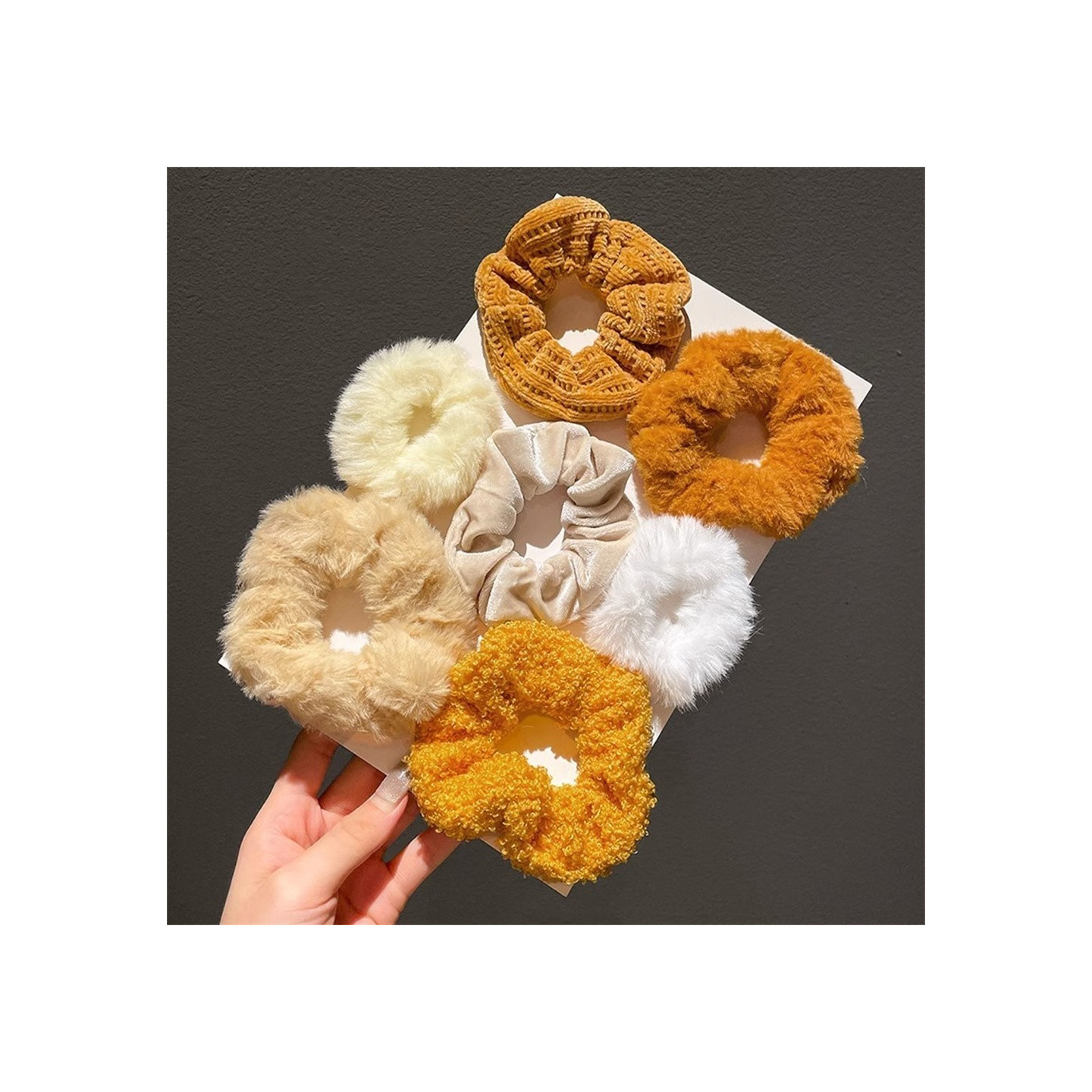 7pcs Plush Hair Ties Hair Bands Fabric Elastic Hair Bands Hair Accessory - Yellow