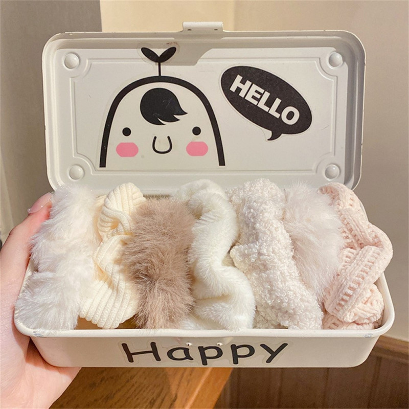 7 stk. plysj hårstrikker hårbånd stoff elastiske hårbånd hårtilbehør - Beige