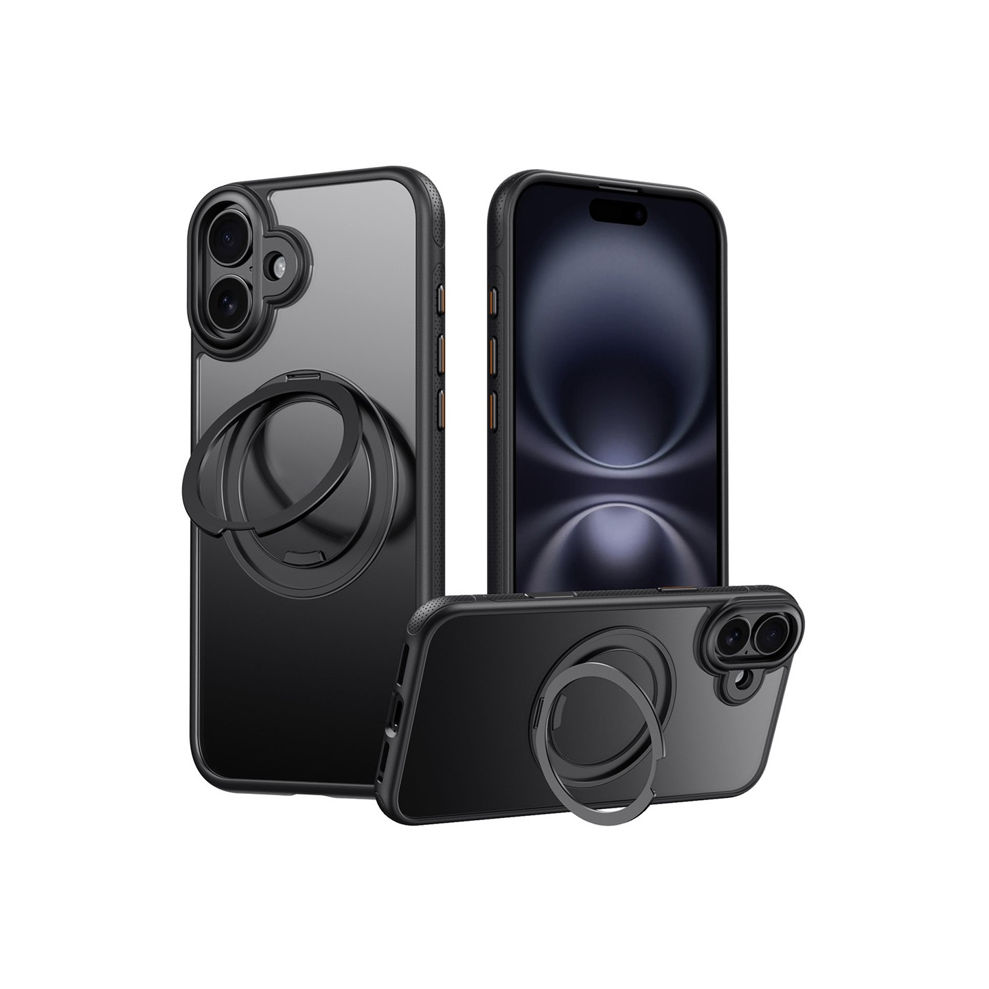 For iPhone 17 case compatible with MagSafe with kickstand TPU PC back cover - Black