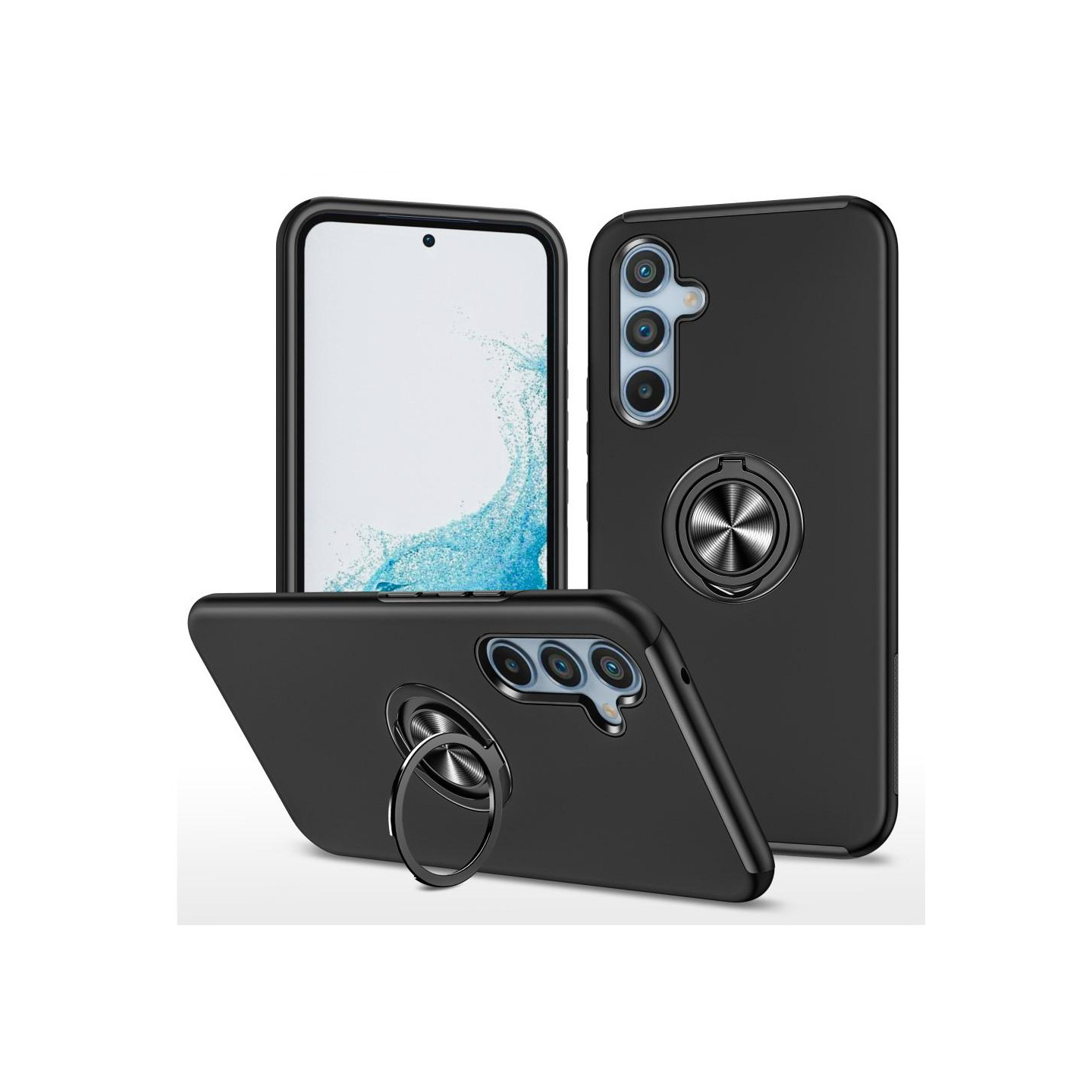 For Samsung Galaxy A54 5G Finger Ring Kickstand Hybrid Case - Black