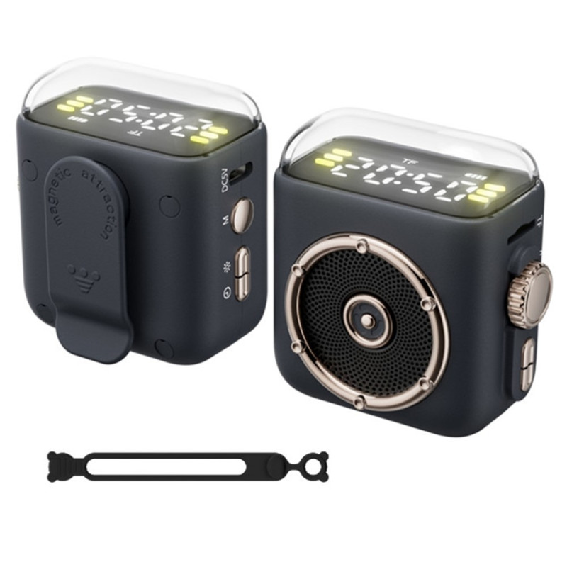 Magnetisk højttaler, natlys, ur, Bluetooth 5.3, lydenhed med bagklips