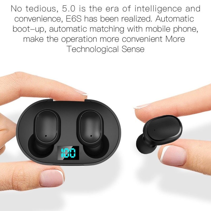 E6S Langattomat Kuulokkeet HiFi-Ääni Stereo Bluetooth Nappikuulokkeet - Musta