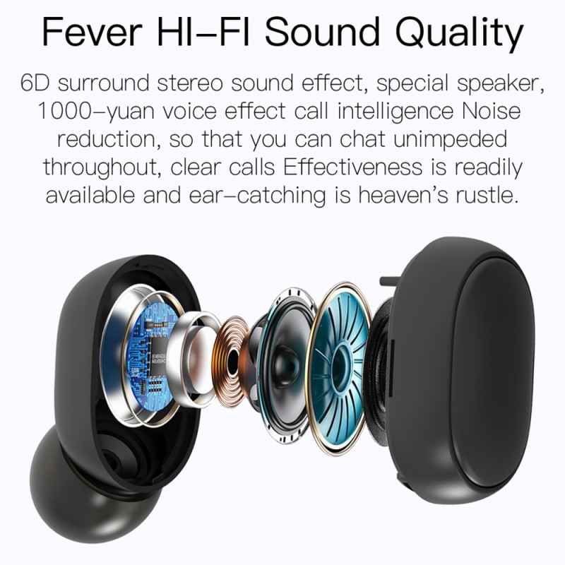 E6S Wireless Headphones HiFi Sound Stereo Bluetooth In-Ear - Black