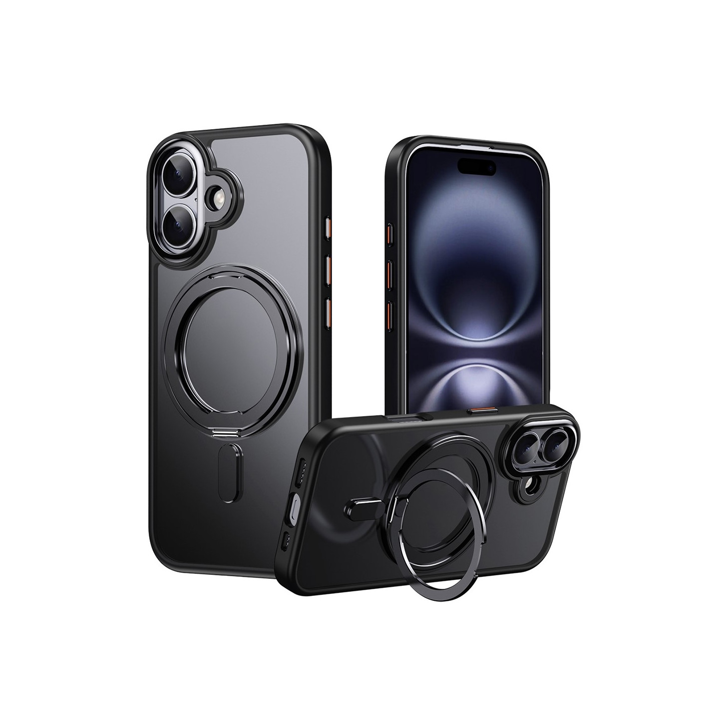 Case for iPhone 17 compatible with MagSafe TPU acrylic metal kickstand matte phone case black