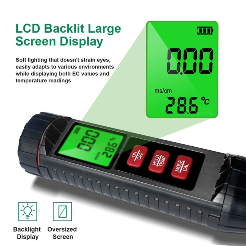 Jord EC Ledningsevne 3 i 1 Digital Måler Temperatur Fugtighedsdetektor