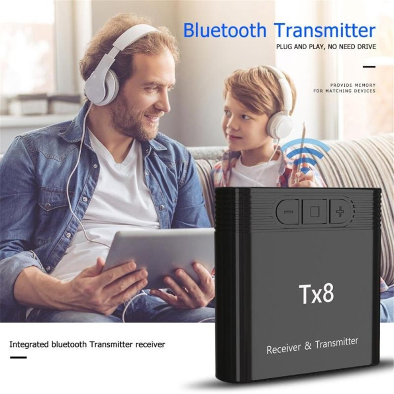 Tx8 2-i-1 Bluetooth 5.0 sender-mottakeradapter for TV PC hodetelefoner musikk lyd