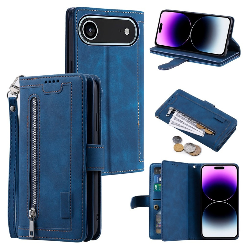 For iPhone Air Case Zipper Pocket PU Leather Phone Cover with 9 Card Slots