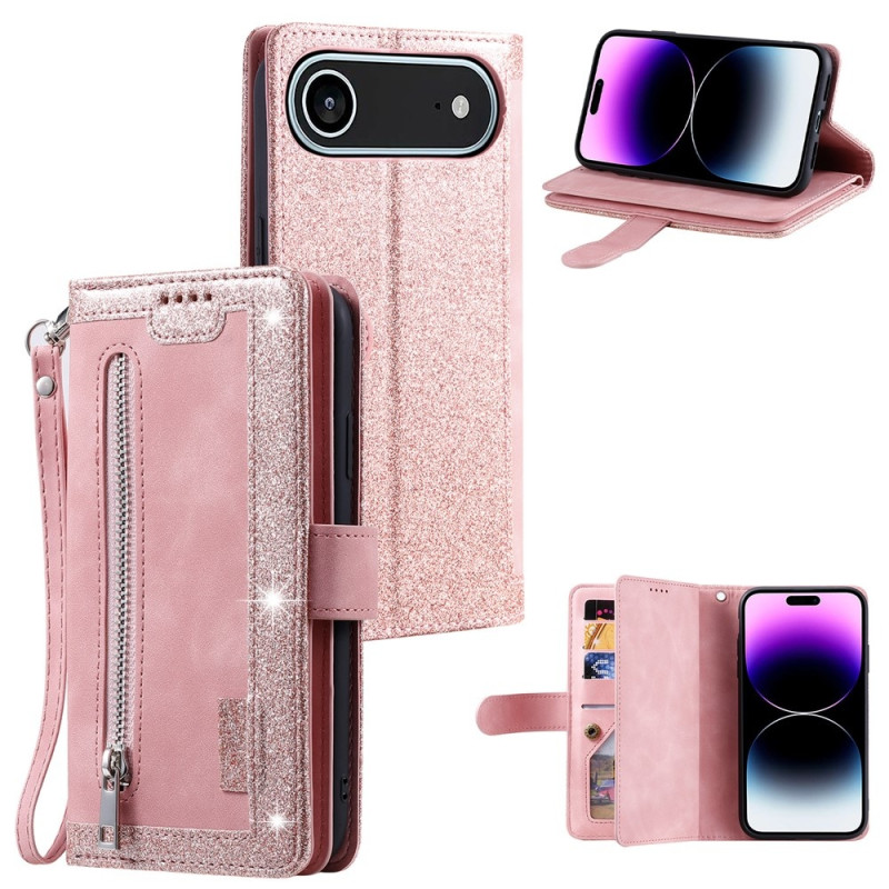 For iPhone Air Case Zipper Pocket PU Leather Phone Cover with 9 Card Slots