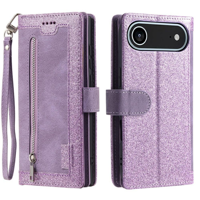 For iPhone Air Case Zipper Pocket PU Leather Phone Cover with 9 Card Slots