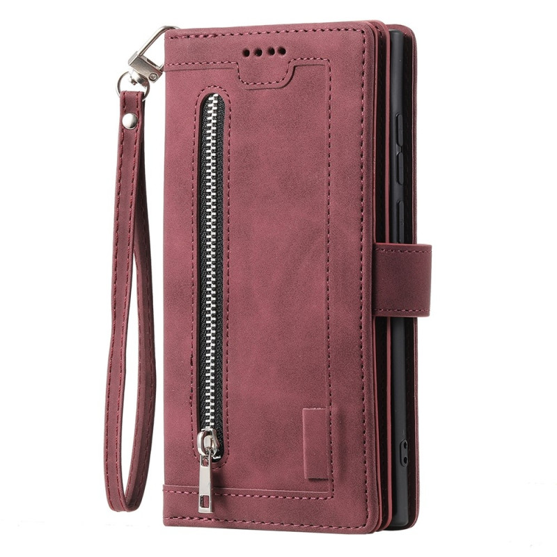For iPhone Air Case Zipper Pocket PU Leather Phone Cover with 9 Card Slots