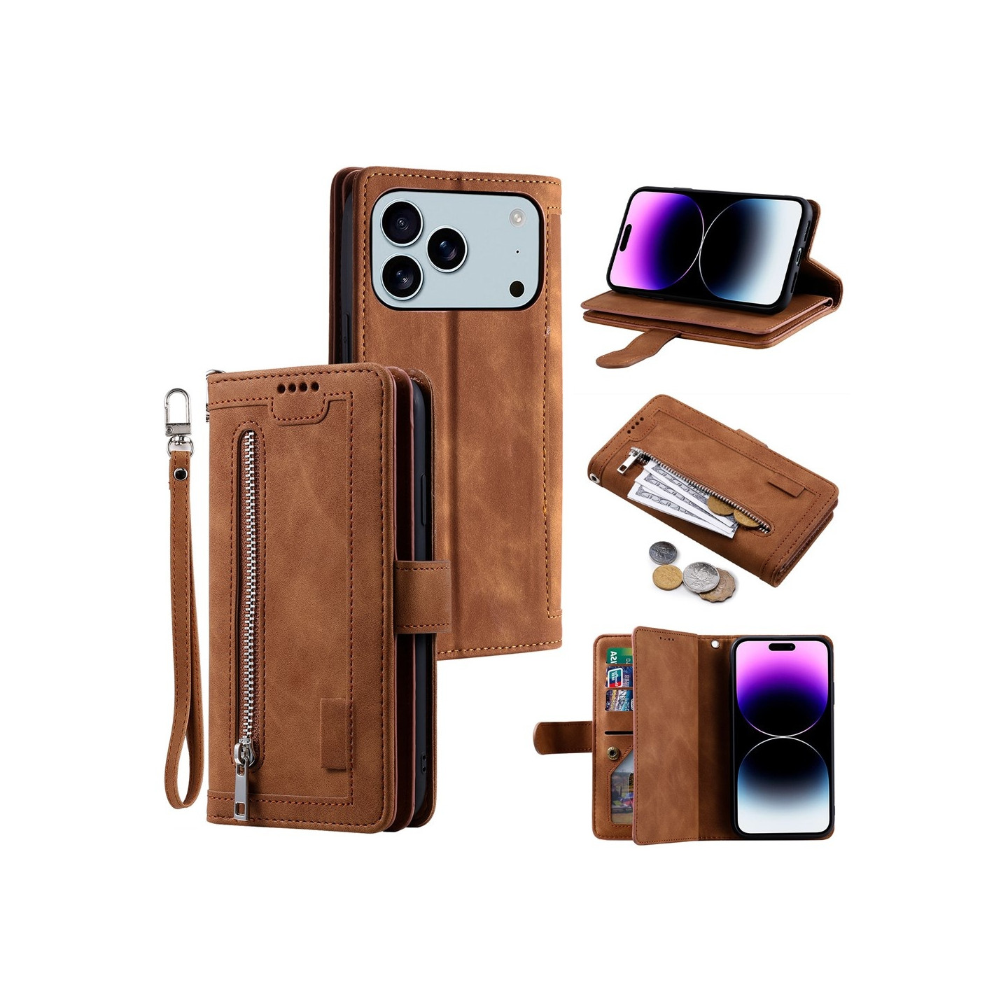 Til iPhone 17 Pro Max Etui med Lynlåslomme og 9 Kortlommer