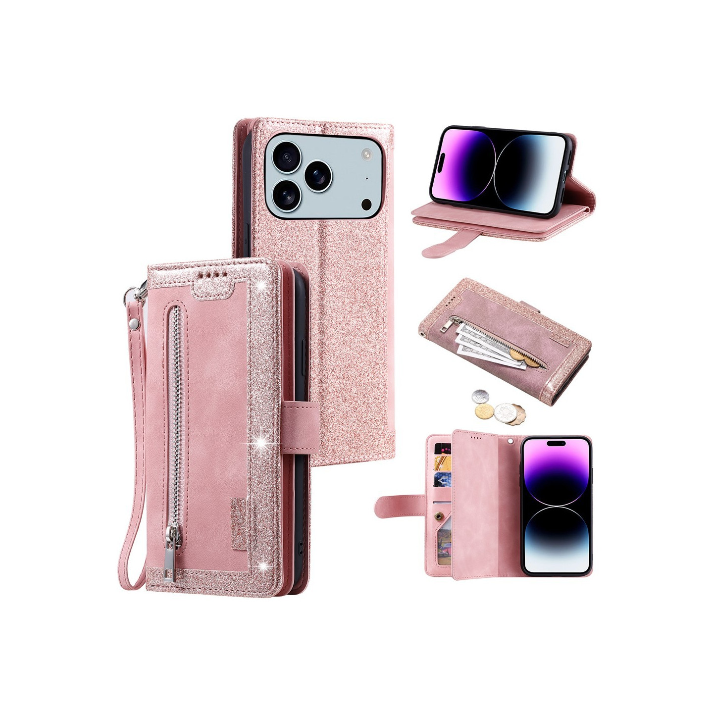 Til iPhone 17 Pro Max Etui med Lynlåslomme og 9 Kortlommer