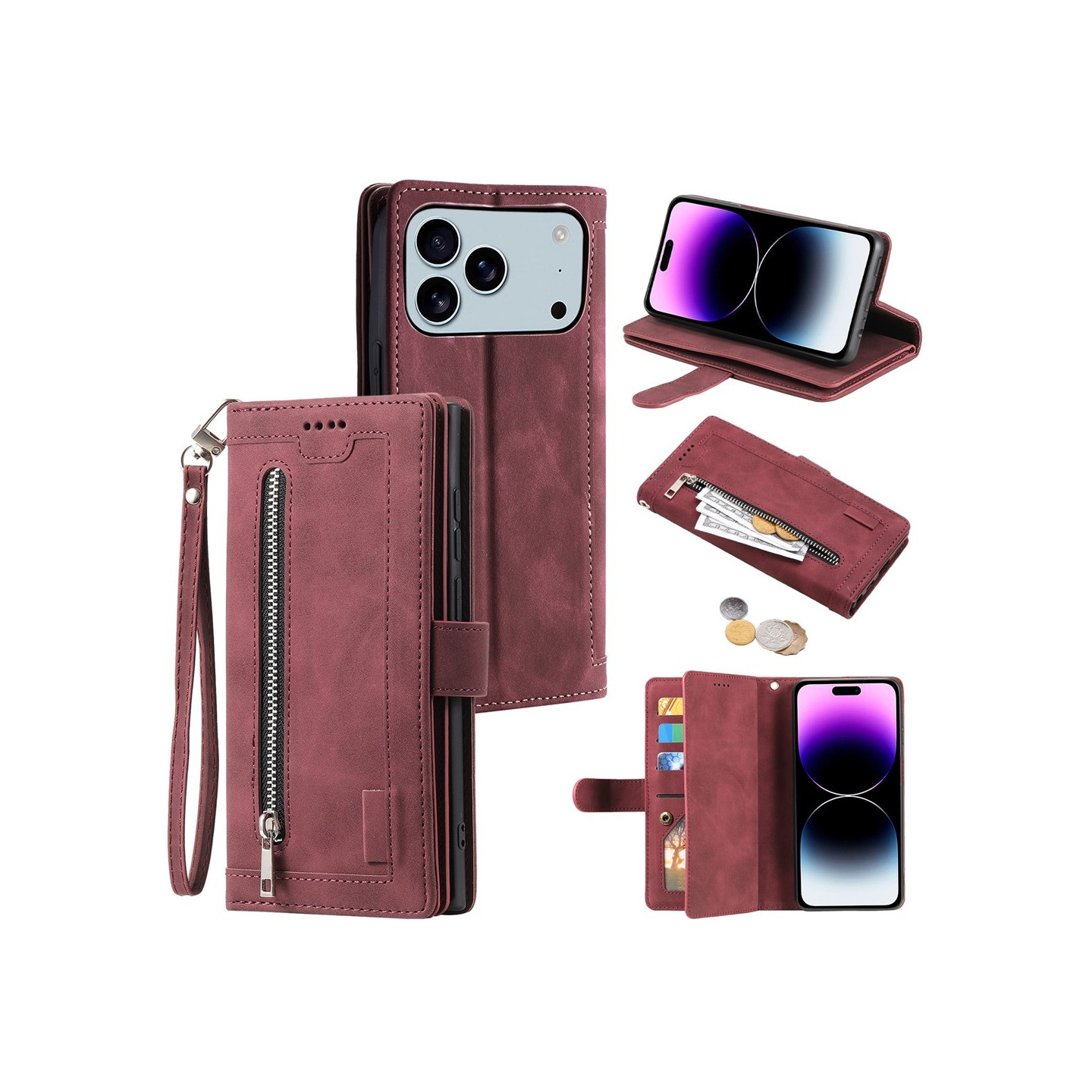 Til iPhone 17 Pro Max Etui med Lynlåslomme og 9 Kortlommer