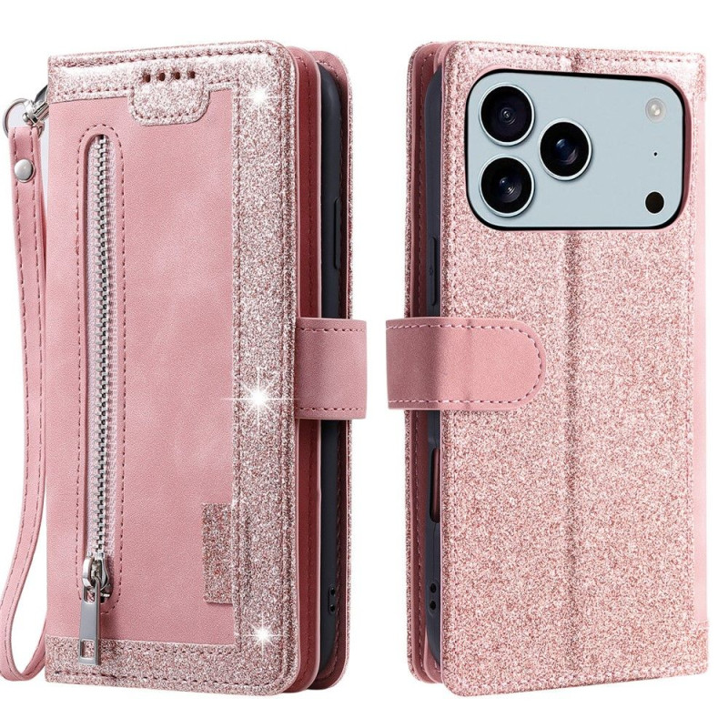 For iPhone 17 Pro Max Case Zipper Pocket PU Leather Phone Cover with 9 Card Slots