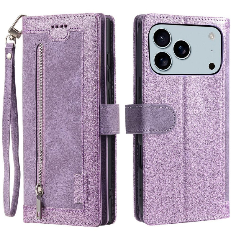For iPhone 17 Pro Max Case Zipper Pocket PU Leather Phone Cover with 9 Card Slots
