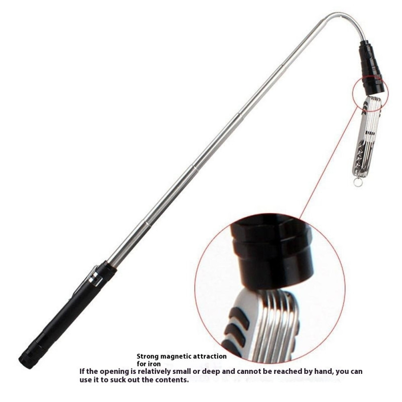 3-LED Retractable Flashlight Magnetic Pickup Tool Flexible Gooseneck Pen Clip