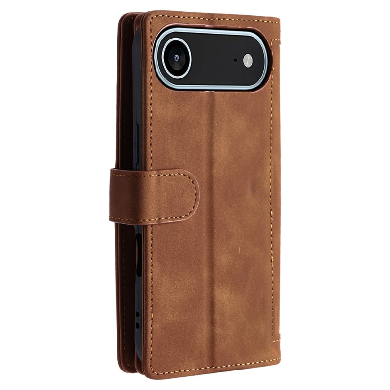 For iPhone Air Case Zipper Pocket PU Leather Phone Cover with 9 Card Slots