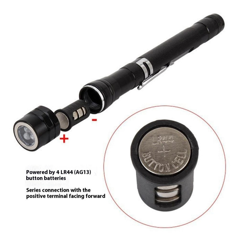 3-LED Retractable Flashlight Magnetic Pickup Tool Flexible Gooseneck Pen Clip