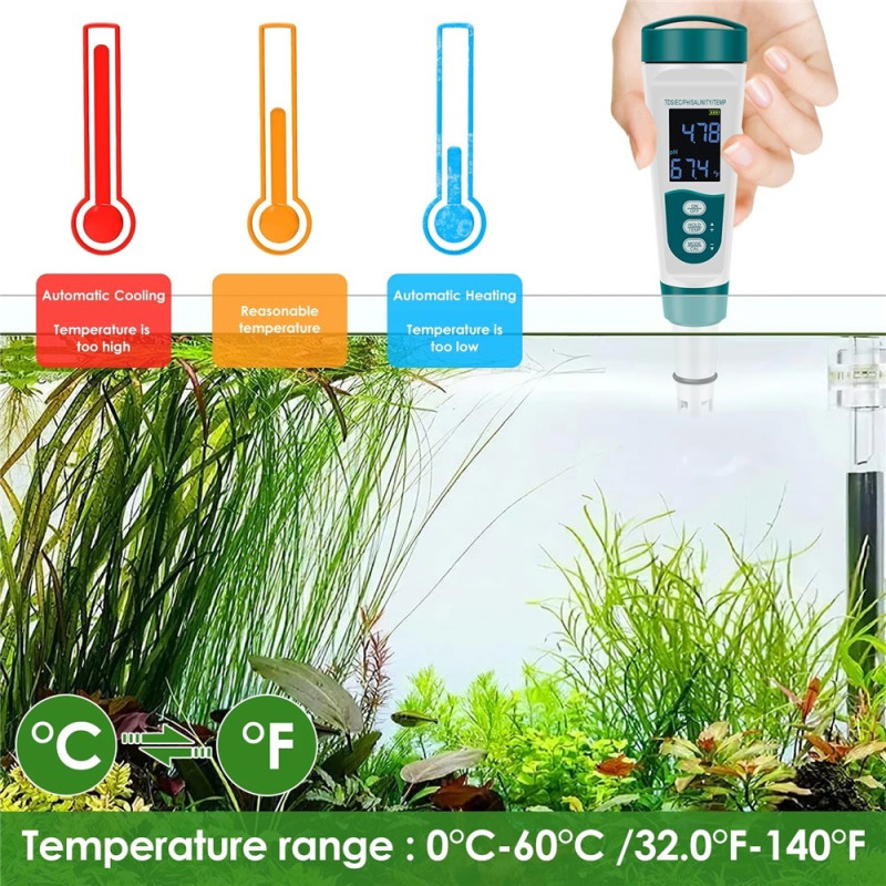 Tester Water Quality Pen Digital pH EC TDS Salinity Meter Analyzer