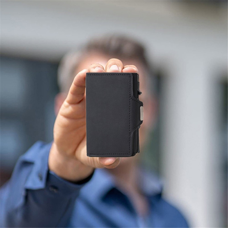 RFID-estoinen henkilökorttikotelo, luottokorttikotelo, alumiiniseos + PU-nahka