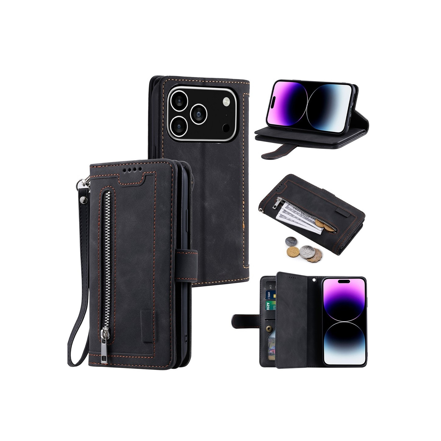 Til iPhone 17 Pro Deksel med glidelås og 9 kortspor