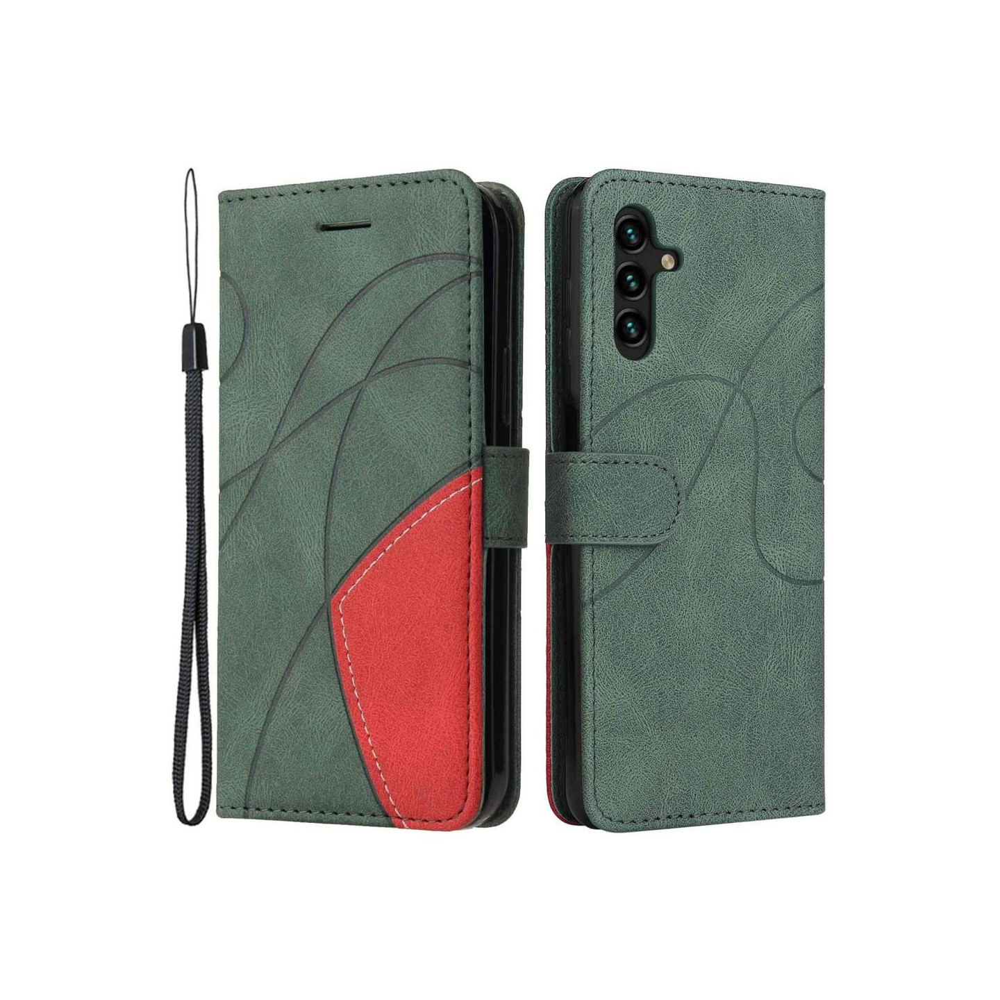 Til Samsung Galaxy A14 5G KT Series - 1 tegnebog telefontaske - grøn/rød