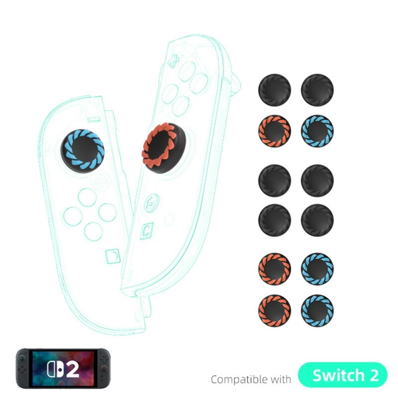 Compatible with Nintendo Switch 2 4 pcs Joy-Con thumb grips - black+orange+blue