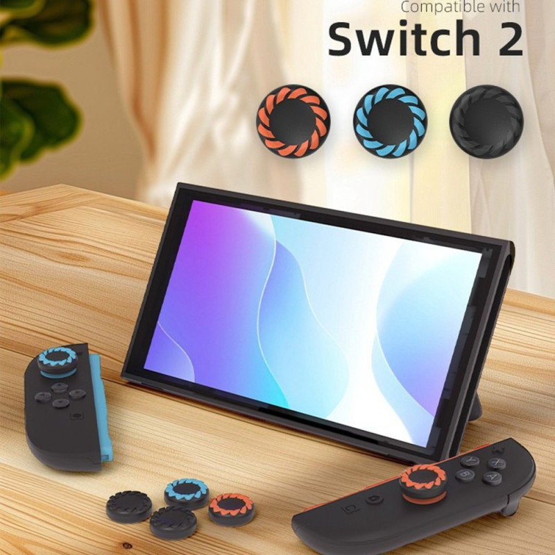 Yhteensopiva Nintendo Switch 2:n kanssa, 4 kpl Joy-Con -peukalokahvat - musta+oranssi+sininen