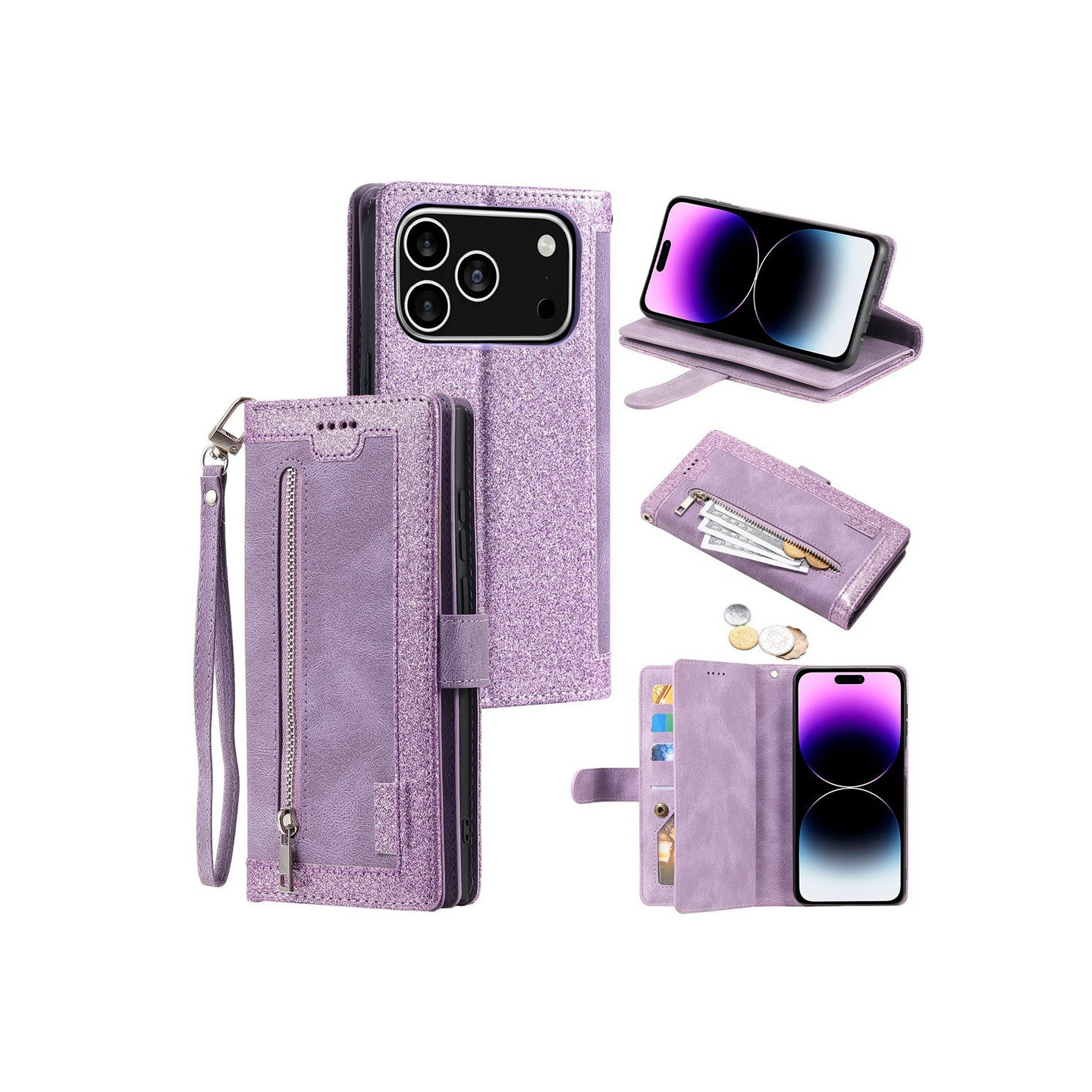 Til iPhone 17 Pro  Etui med Lynlåslomme og 9 Kortlommer