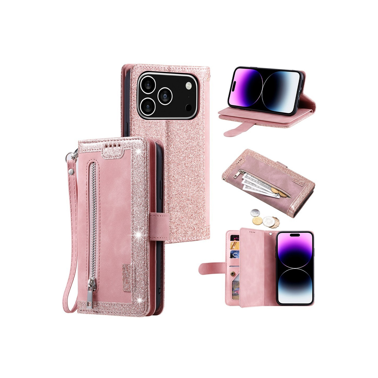 iPhone 17 Pro Kuori Vetoketjutaskulla ja 9 Korttipaikalla