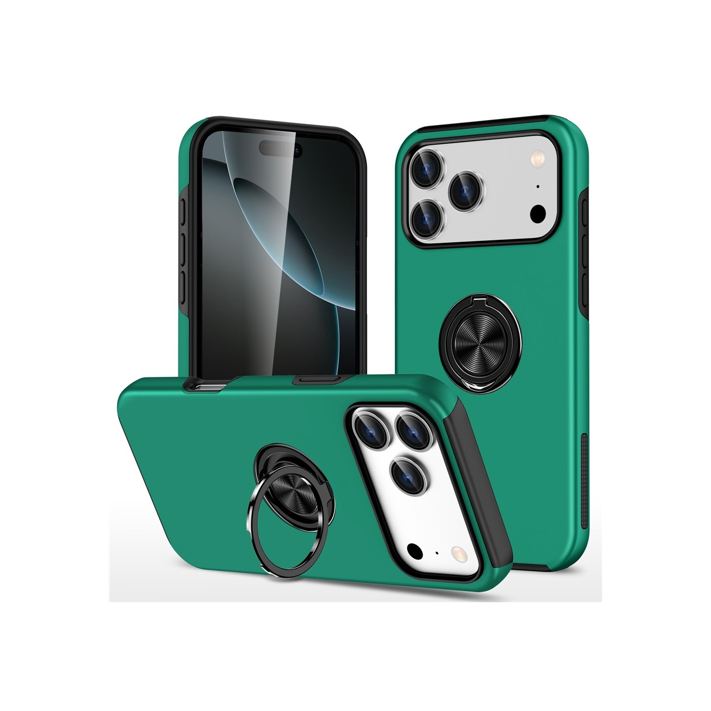 Til iPhone 17 Pro Finger Ring Kickstand Hybrid Taske