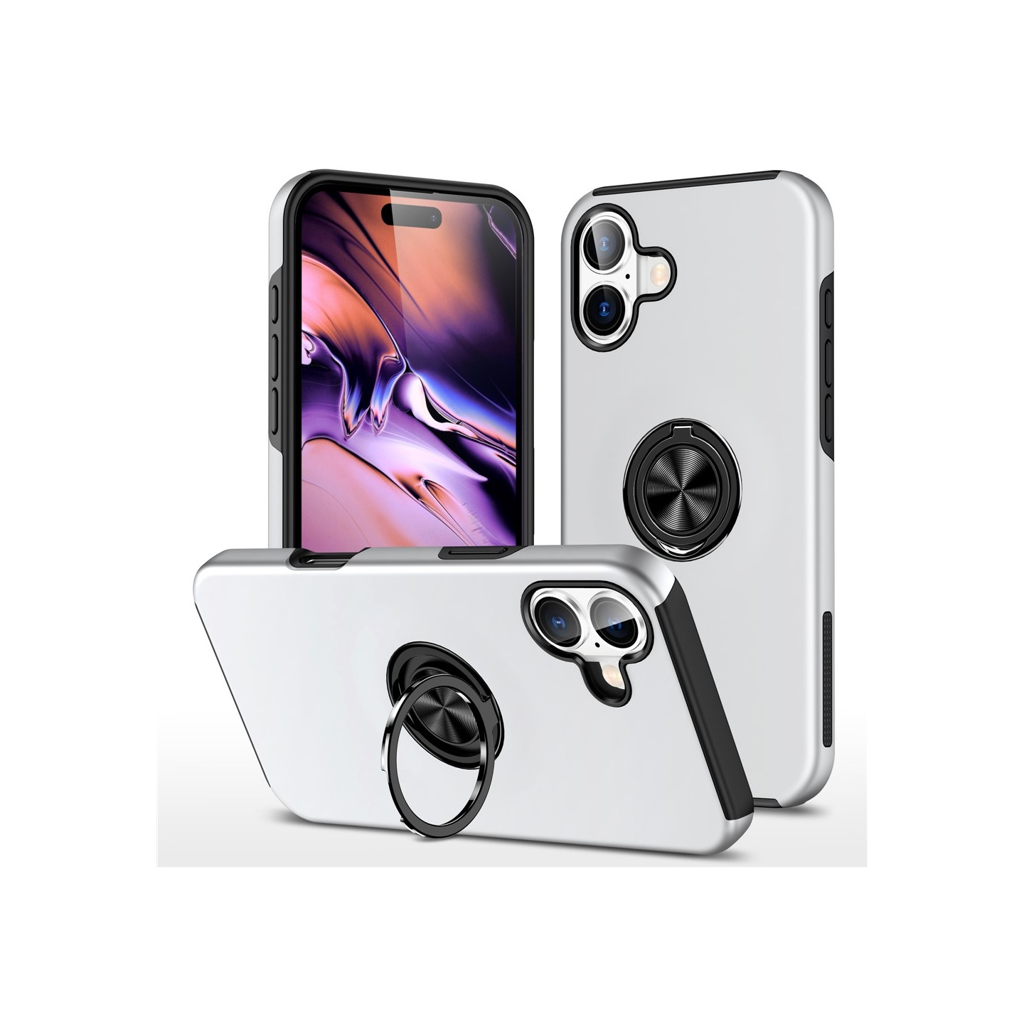 Til iPhone 17 Finger Ring Kickstand Hybrid Taske