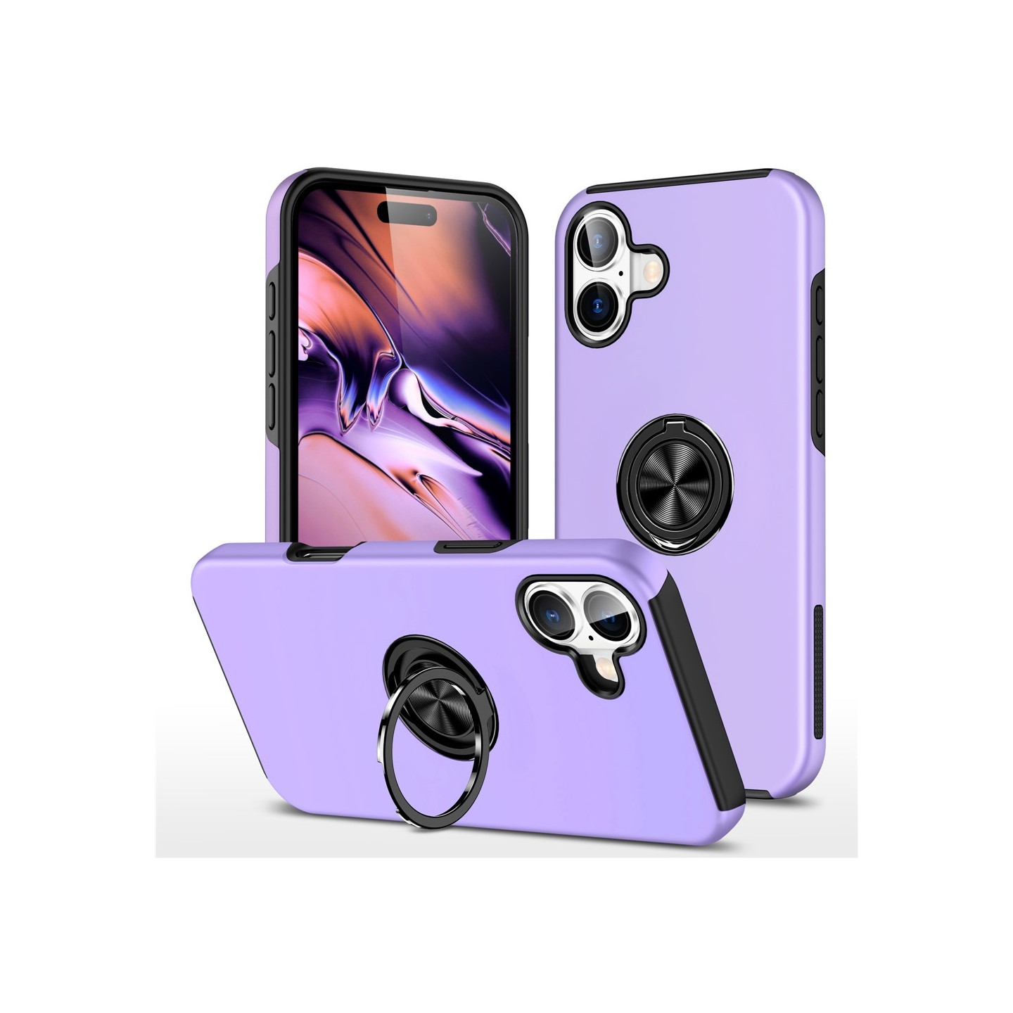 Til iPhone 17 Finger Ring Kickstand Hybrid Taske