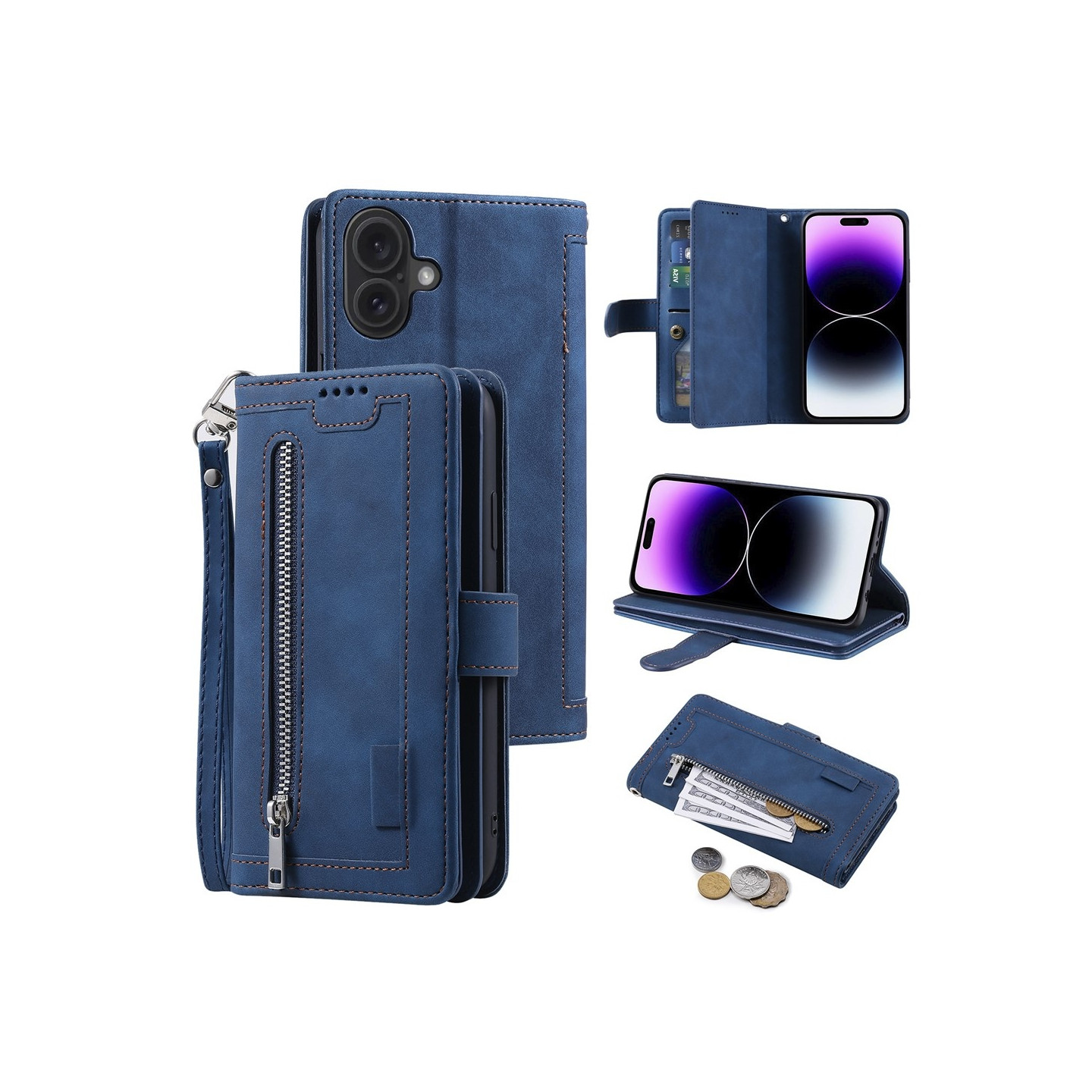 Til iPhone 17 Etui med Lynlåslomme og 9 Kortlommer