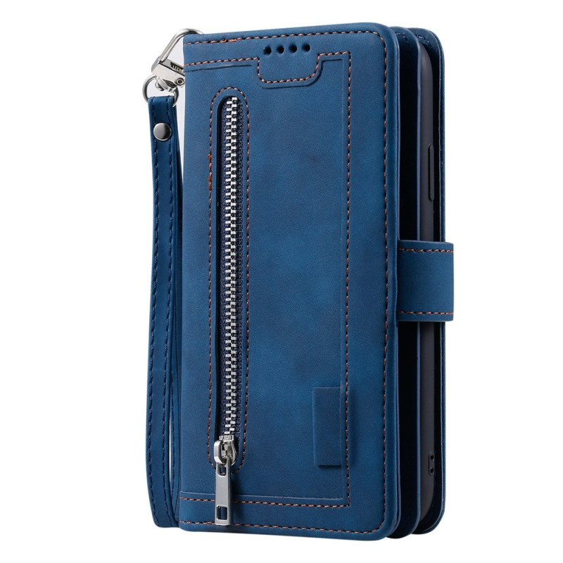 For iPhone 17 Case Zipper Pocket PU Leather Phone Cover with 9 Card Slots