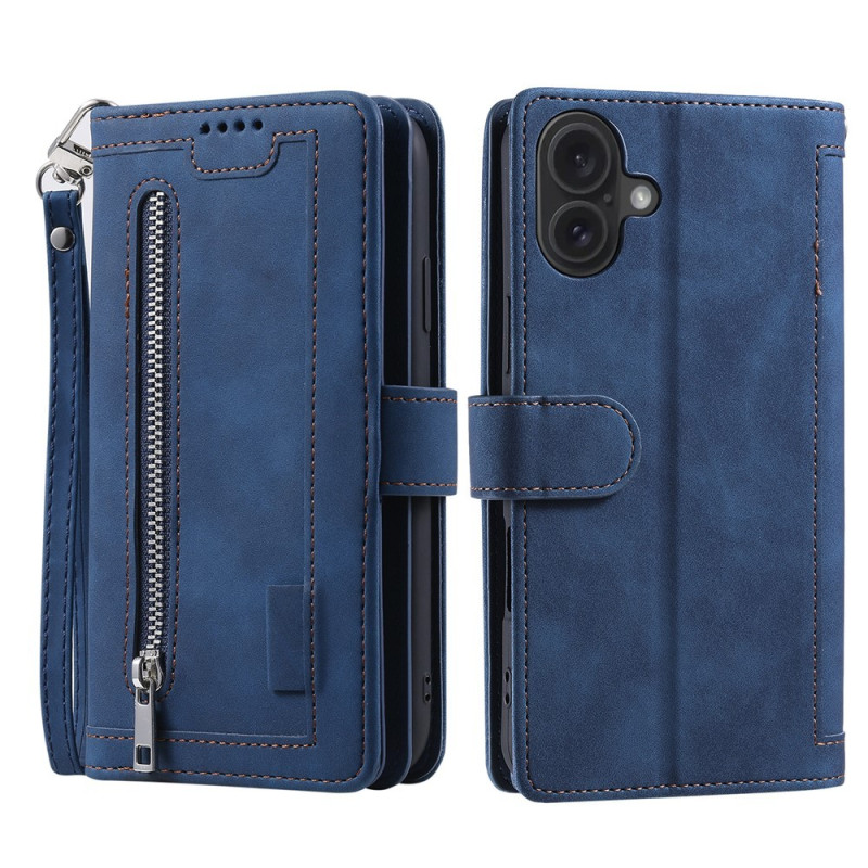 For iPhone 17 Case Zipper Pocket PU Leather Phone Cover with 9 Card Slots