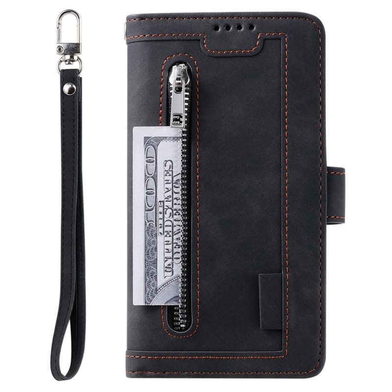 For iPhone 17 Case Zipper Pocket PU Leather Phone Cover with 9 Card Slots
