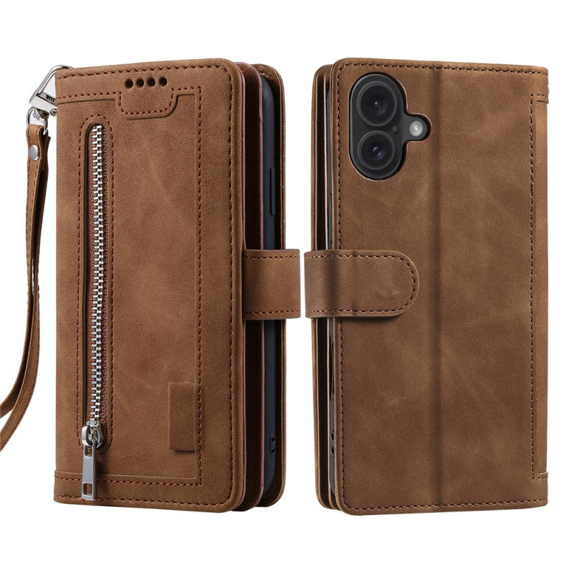 For iPhone 17 Case Zipper Pocket PU Leather Phone Cover with 9 Card Slots