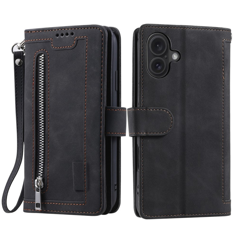 For iPhone 17 Case Zipper Pocket PU Leather Phone Cover with 9 Card Slots