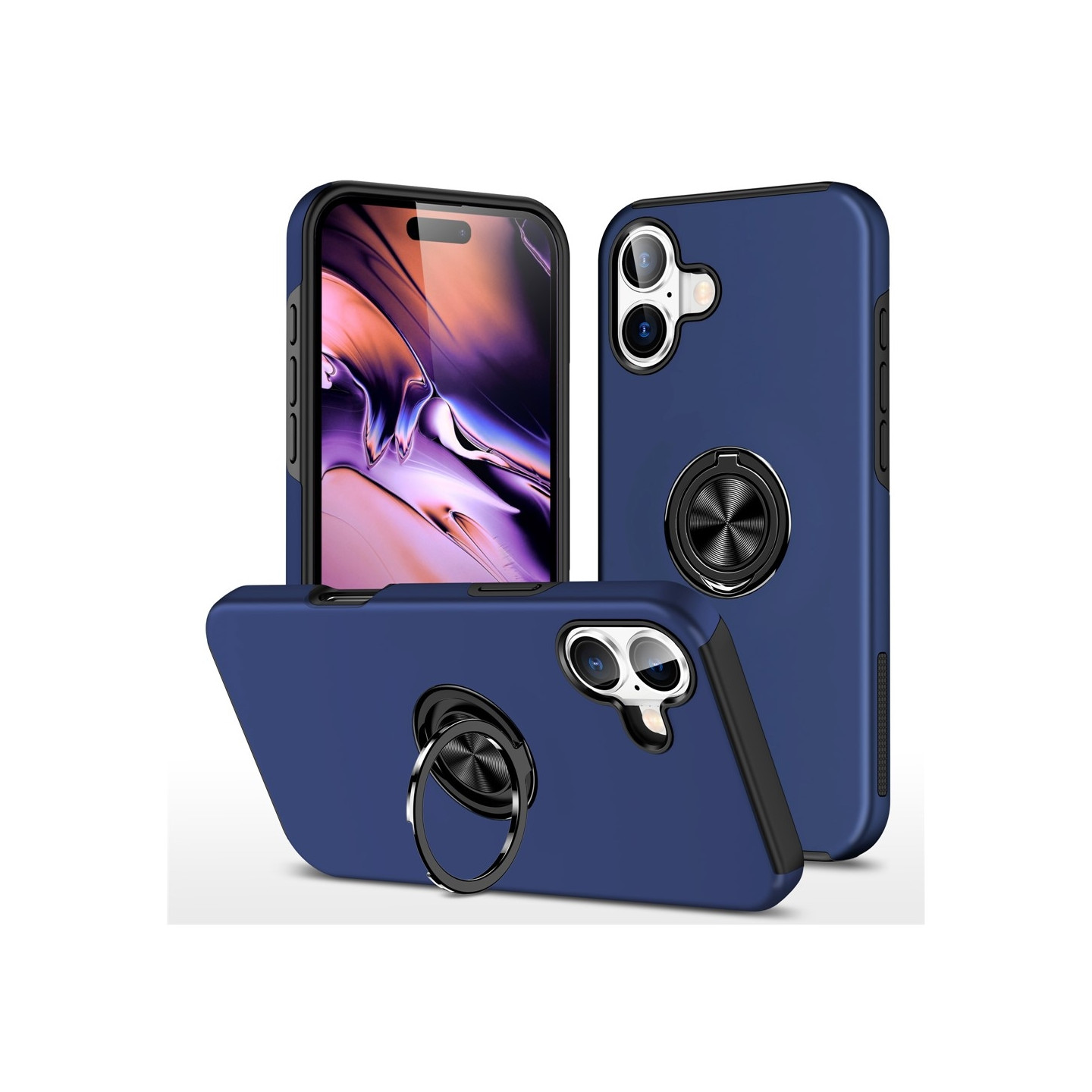 For iPhone 17 Finger Ring Kickstand Hybrid Case