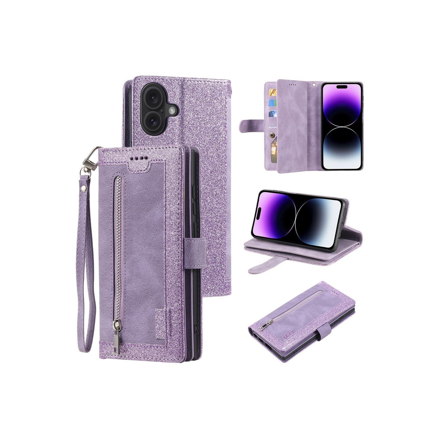 Til iPhone 17 Deksel med glidelås og 9 kortspor