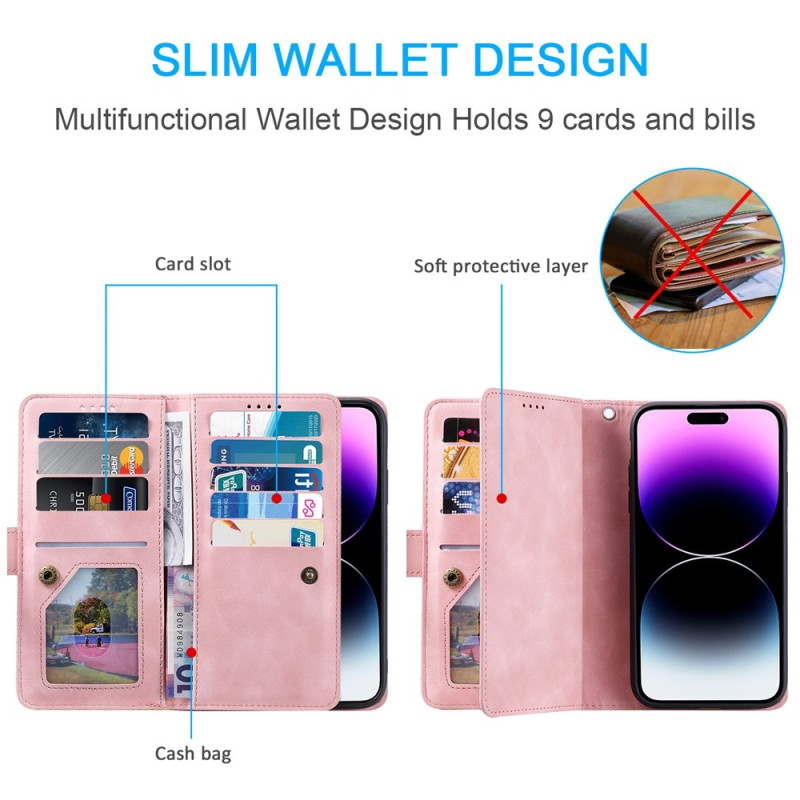 Til iPhone 17 Etui med Lynlåslomme og 9 Kortlommer