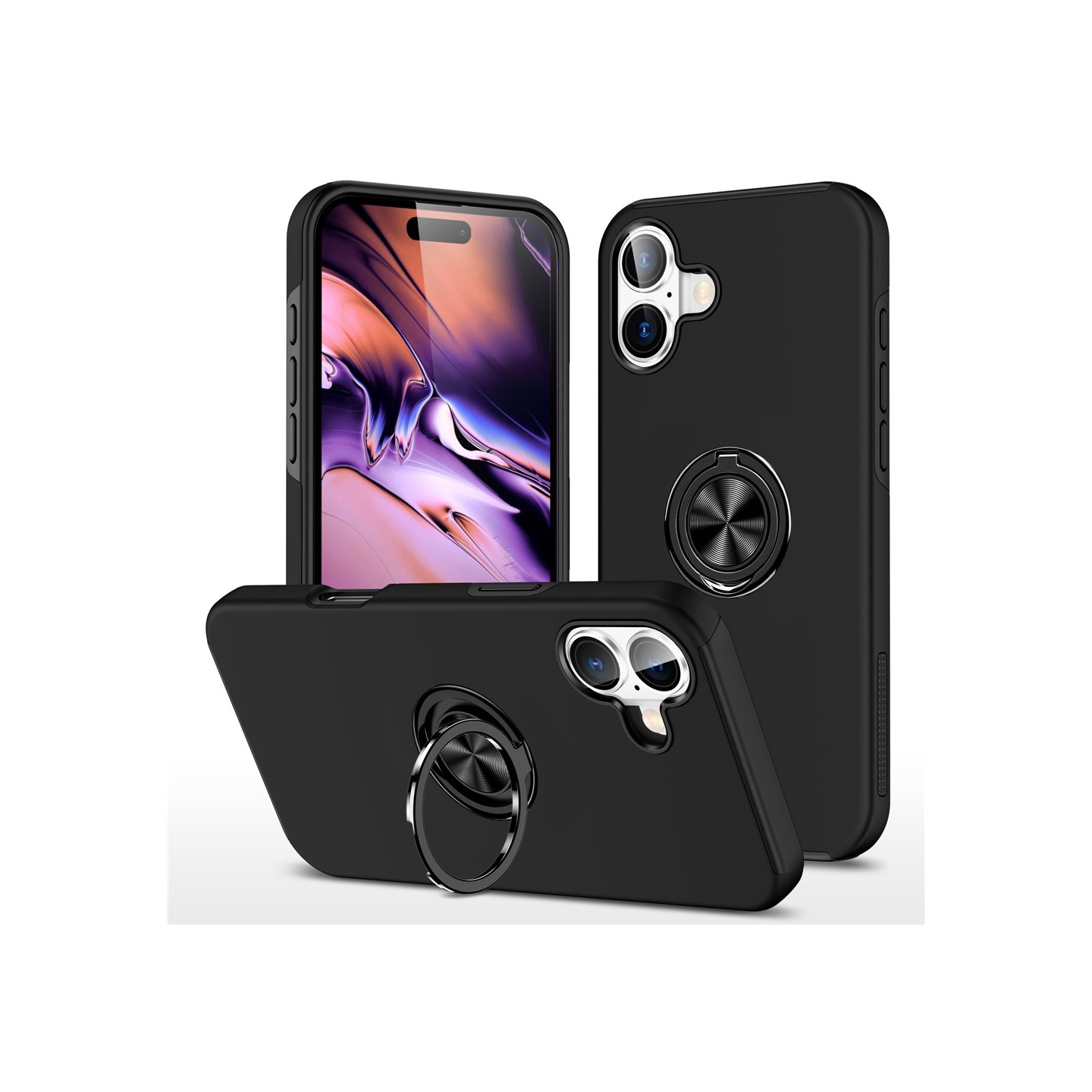 For iPhone 17 Finger Ring Kickstand Hybrid Case