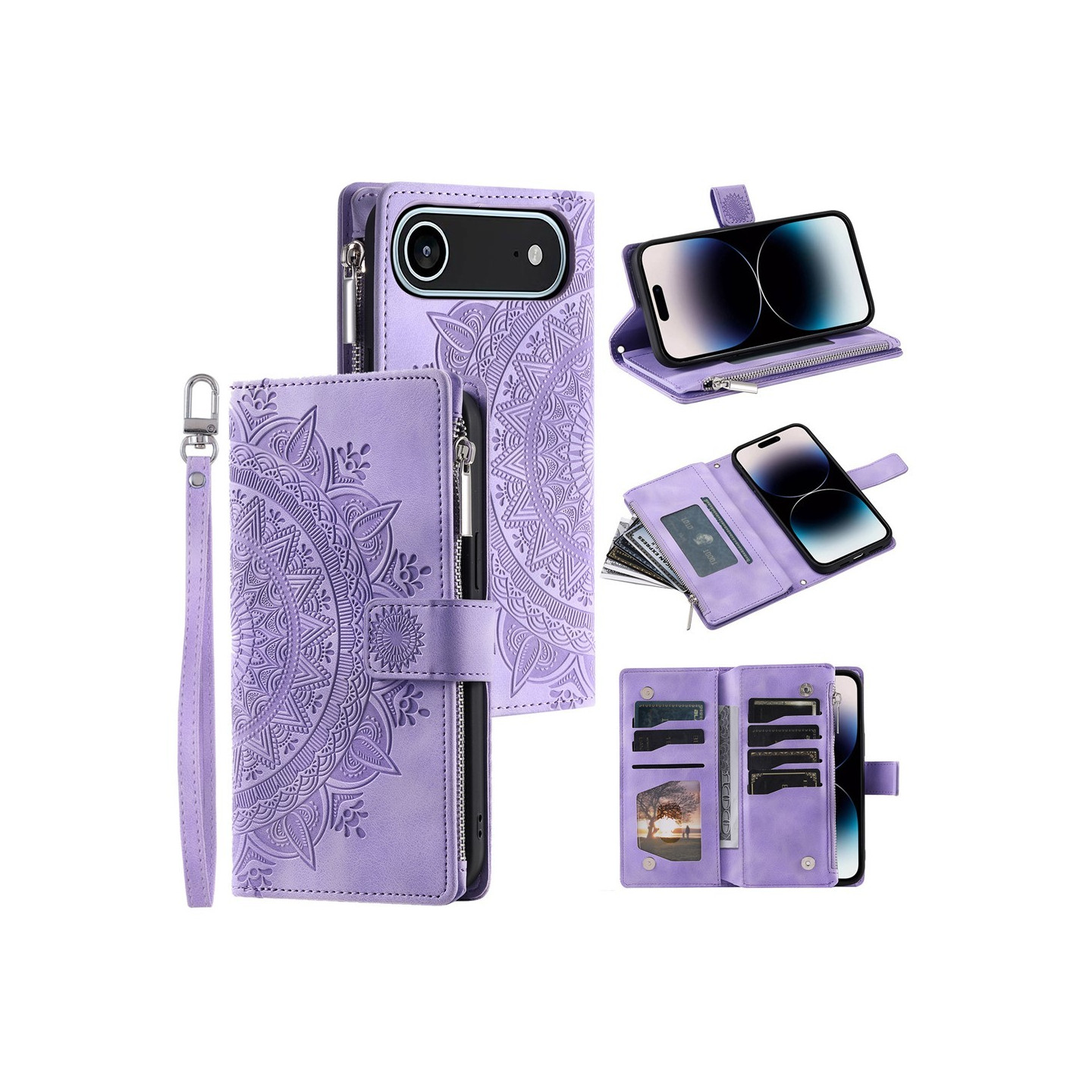Wallet case compatible with iPhone Air case cover mandala floral pattern