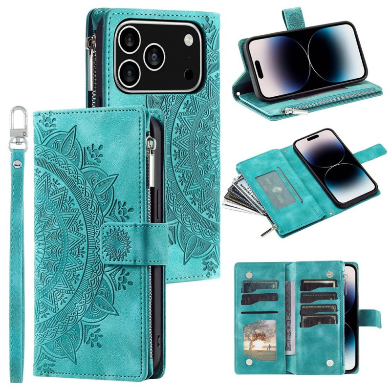 Lommeboketui kompatibelt med iPhone 17 Pro deksel etui mandala blomstermønster