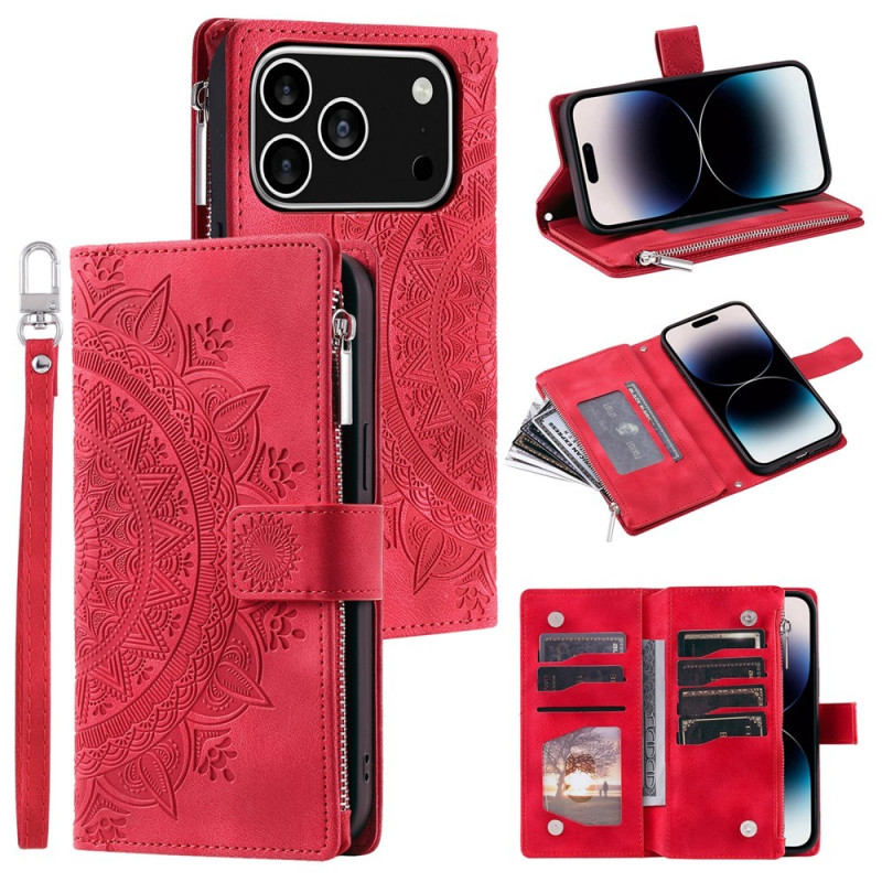 Lommeboketui kompatibelt med iPhone 17 Pro deksel etui mandala blomstermønster