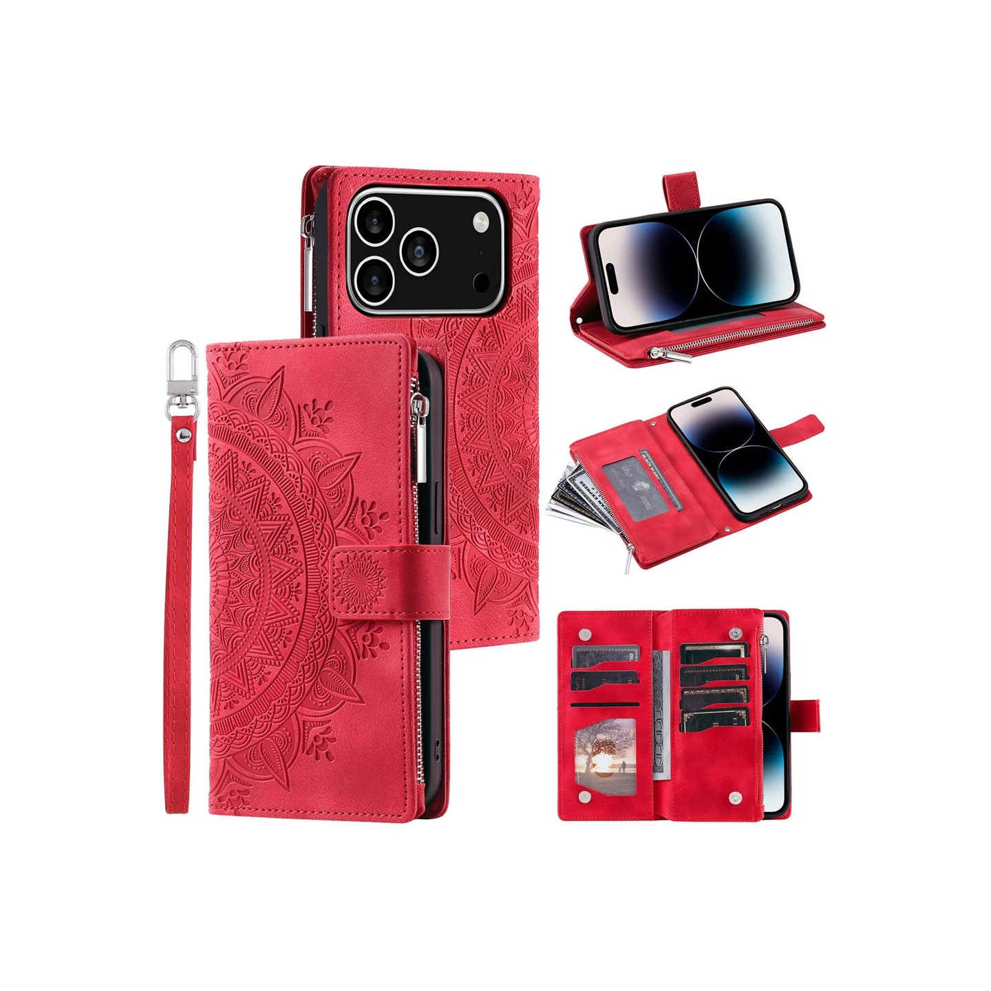 Pungetui kompatibelt med iPhone 17 Pro cover etui mandala blomstermønster